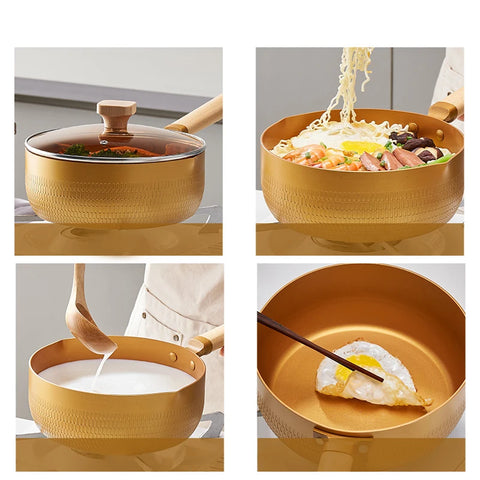 Golden Aluminum Saucepan With Steamer