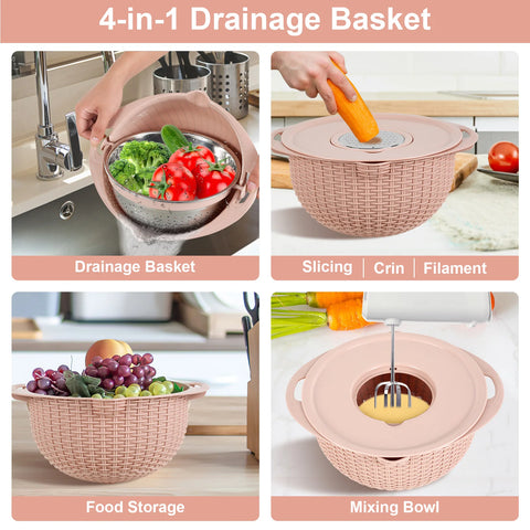 Multifunctional Drainer Slicer Grater Bowl Set