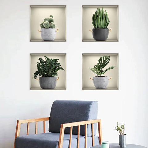 4PCS Green Plant Potted Stickers