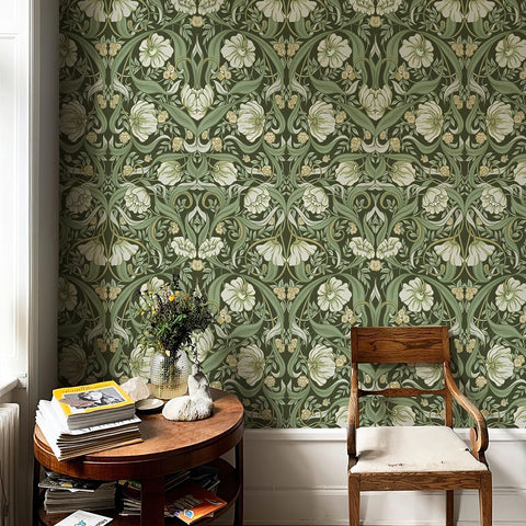 Green Boho Floral Adhesive Wallpaper