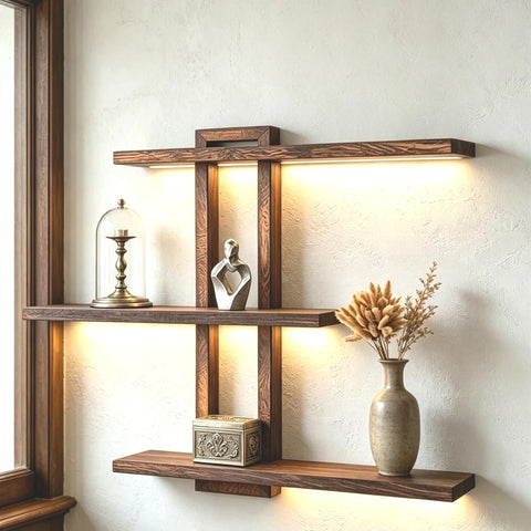 3-Tier Floating Wall Shelves – Rustic Wooden Wall Mounted Storage Shelf for Bathroom, Kitchen, Bedroom & Living Room