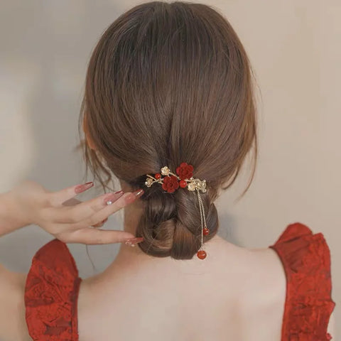 Red Rose Hair Pin