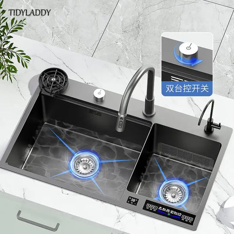 Intelligent Double Tank Waterfall Kitchen Sink