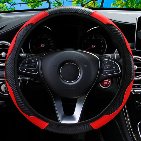 PU Carbon Fiber Leather Car Steering Wheel Cover