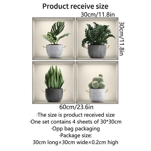 4PCS Green Plant Potted Stickers