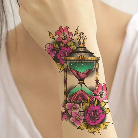 Flower Hourglass Tattoo Sticker