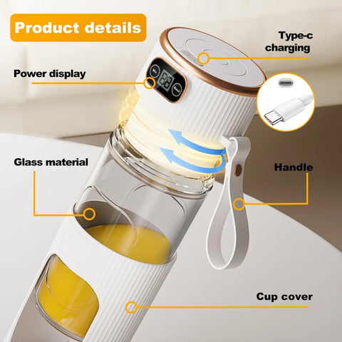 Portable Blender 400ML with LED Digital Display, USB Rechargeable 10-Blade Personal Smoothie Maker, Electric Juicer Cup for Smoothies, Protein Shakes, Milkshakes & Fresh Juice