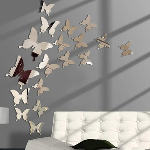 12Pcs/lot 3D Butterfly Mirror Wall Sticker