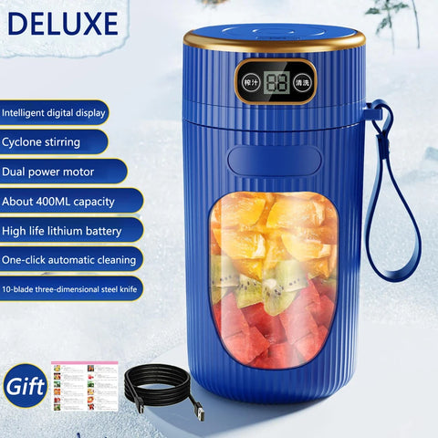 Portable Blender 400ML with LED Digital Display, USB Rechargeable 10-Blade Personal Smoothie Maker, Electric Juicer Cup for Smoothies, Protein Shakes, Milkshakes & Fresh Juice