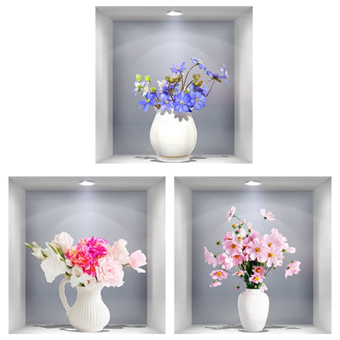 3PCS 3D Flower Vase Wall Stickers