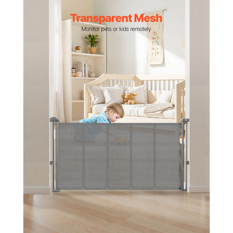 140cm/180cm/280cm Retractable Baby & Pet Safety Gate – 87cm Tall Extendable Mesh Barrier for Stairs, Doorways & Hallways
