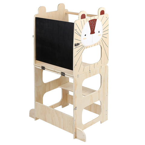 3-in-1 Montessori Learning Tower for Kids – Convertible Kitchen Helper Stool, Foldable Toddler Standing Tower, Table & Chair Set with Blackboard for Cooking, Learning & Drawing
