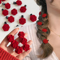 1-10PCS Red Velvet Rose Hair Clips