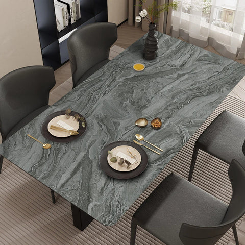 Midnight Obsidian Marble: Premium PVC Leather Dining Table Mats