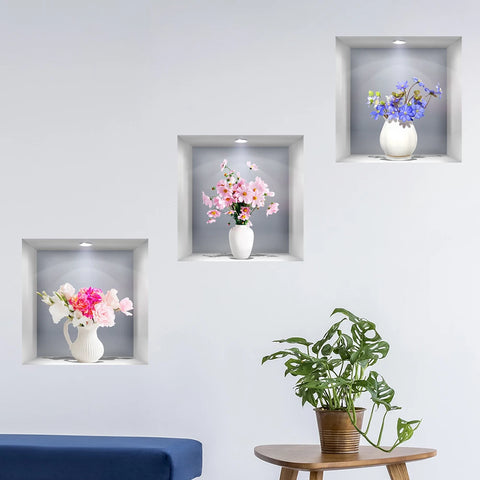 3PCS 3D Flower Vase Wall Stickers