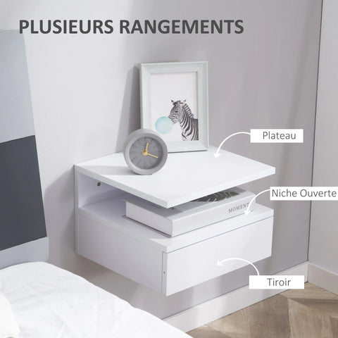 Set of 2 Floating Wall-Mounted Bedside Tables – Modern White Nightstands with Sliding Drawer, Open Storage Shelf & Space-Saving Design