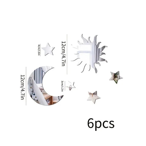 6PCS Star & Moon Mirror Wall Stickers
