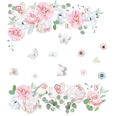Pink Peony Flowers Wall Stickers