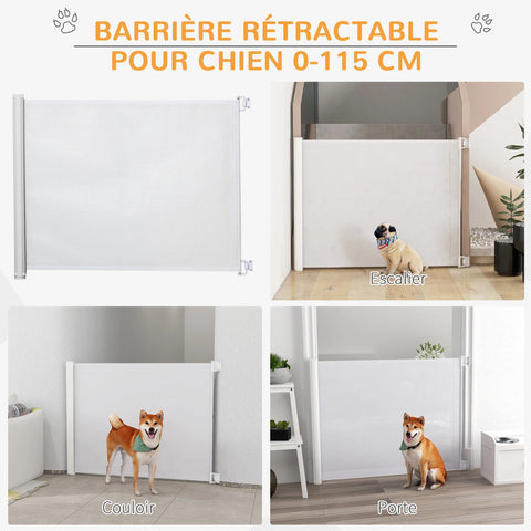 Retractable Safety Gate 115cm – Automatic Baby & Pet Barrier for Stairs, Doorways and Hallways, Space-Saving Steel & Teslin Mesh Design