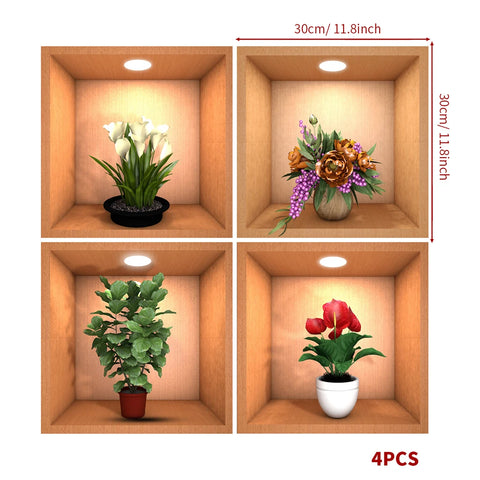 4PCS Potted Plant Illustration Wall Decals