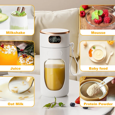 Portable Blender 400ML with LED Digital Display, USB Rechargeable 10-Blade Personal Smoothie Maker, Electric Juicer Cup for Smoothies, Protein Shakes, Milkshakes & Fresh Juice