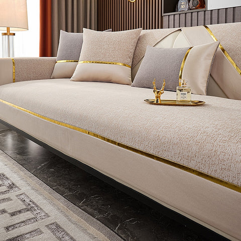 Luxury Embossed Gold Edge Sofa Cover