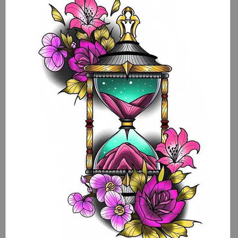 Flower Hourglass Tattoo Sticker