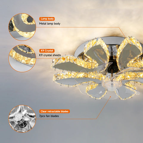 Luxora Beam Luxury Crystal Ceiling Fan