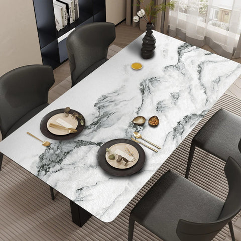 Midnight Obsidian Marble: Premium PVC Leather Dining Table Mats