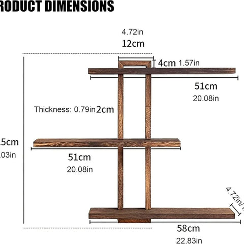 3-Tier Floating Wall Shelves – Rustic Wooden Wall Mounted Storage Shelf for Bathroom, Kitchen, Bedroom & Living Room