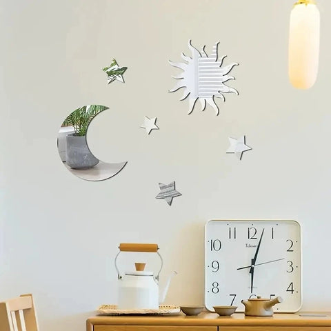 6PCS Star & Moon Mirror Wall Stickers
