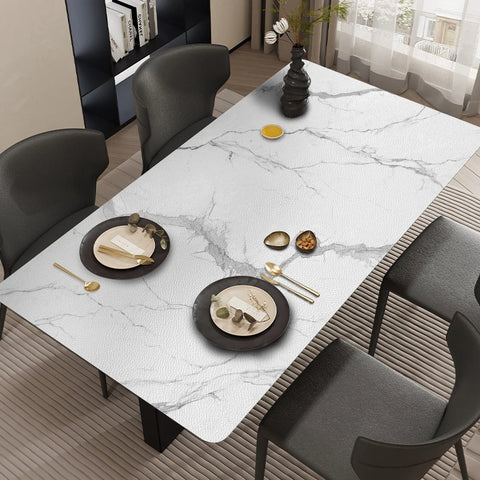 Midnight Obsidian Marble: Premium PVC Leather Dining Table Mats