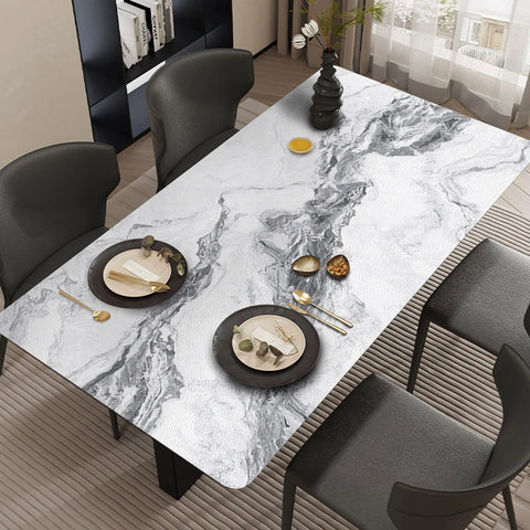 Midnight Obsidian Marble: Premium PVC Leather Dining Table Mats