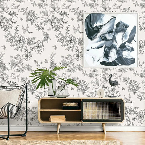 Monochrome Floral Wallpaper"