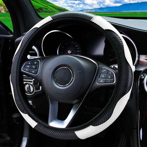 PU Carbon Fiber Leather Car Steering Wheel Cover