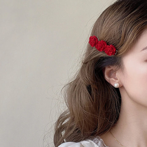 1-10PCS Red Velvet Rose Hair Clips