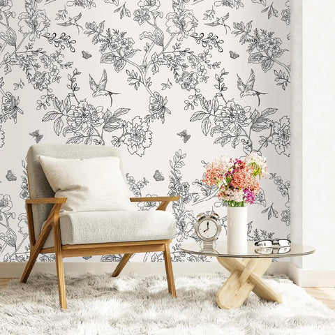 Monochrome Floral Wallpaper"