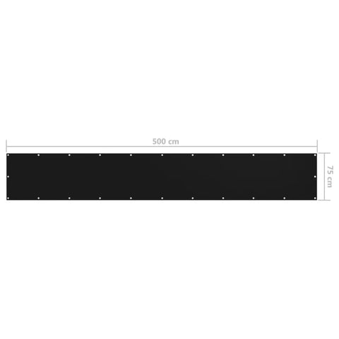 Waterproof Balcony Privacy Screen 75 x 500 cm – Black Oxford Fabric Windproof Balcony Fence Cover with Aluminium Eyelets & Fixing Rope