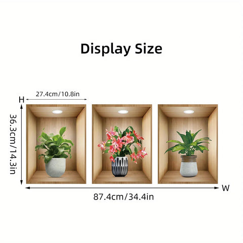 3PCS Potted Flower Plant Wall Stickers