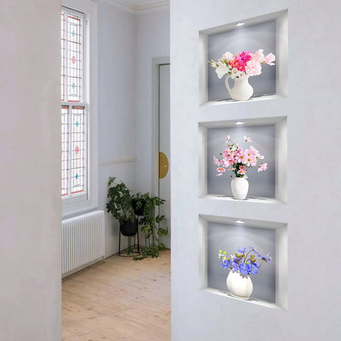 3PCS 3D Flower Vase Wall Stickers
