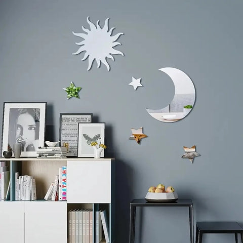 6PCS Star & Moon Mirror Wall Stickers