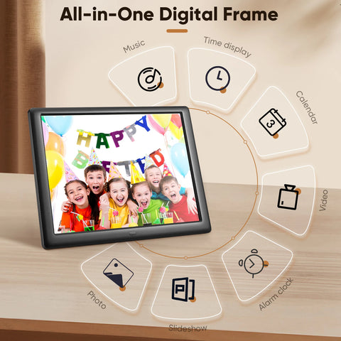 10-Inch Digital Photo Frame with IPS Display – HD Electronic Picture Frame with Photo Slideshow, Video & Music Player, Calendar, Alarm Clock, USB/SD Card Support & Remote Control