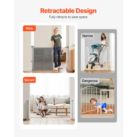 140cm/180cm/280cm Retractable Baby & Pet Safety Gate – 87cm Tall Extendable Mesh Barrier for Stairs, Doorways & Hallways