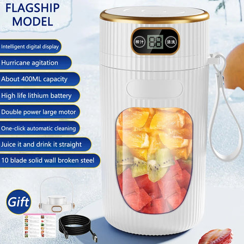 Portable Blender 400ML with LED Digital Display, USB Rechargeable 10-Blade Personal Smoothie Maker, Electric Juicer Cup for Smoothies, Protein Shakes, Milkshakes & Fresh Juice