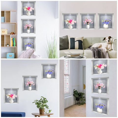3PCS 3D Flower Vase Wall Stickers