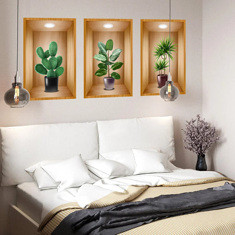 3Pcs Plants Wall Stickers