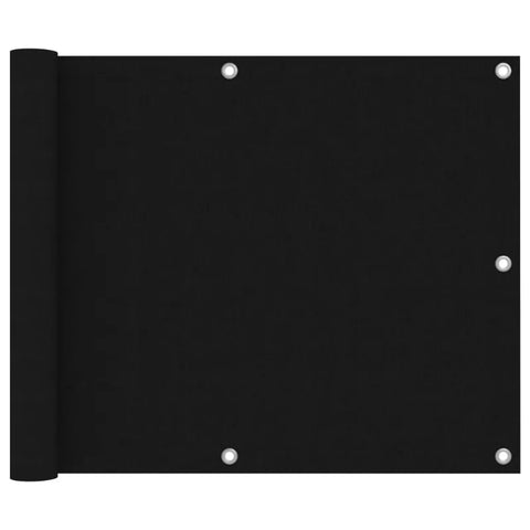 Waterproof Balcony Privacy Screen 75 x 500 cm – Black Oxford Fabric Windproof Balcony Fence Cover with Aluminium Eyelets & Fixing Rope
