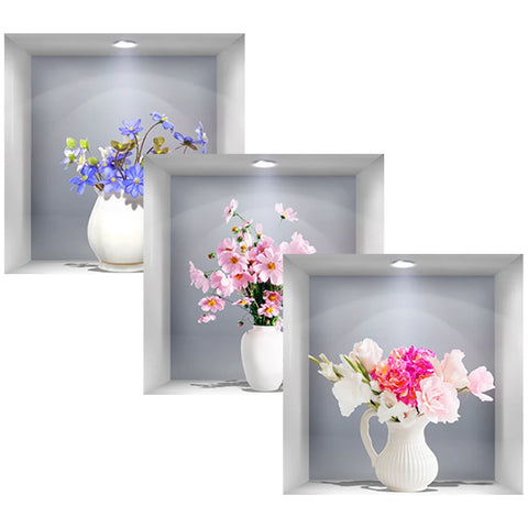 3PCS 3D Flower Vase Wall Stickers