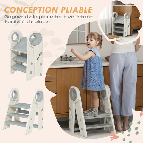 Foldable Toddler Step Stool with Handle – Adjustable 2-Step & 3-Step Kids Kitchen Helper Stool, Non-Slip Child Step Ladder for Bathroom, Sink & Toilet Training