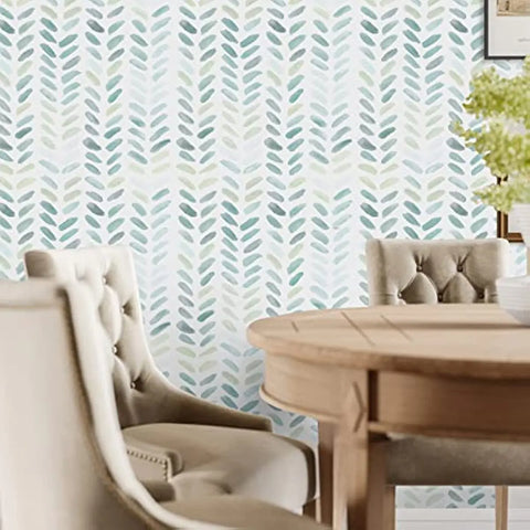 Green & White Boho Leaf Wallpaper